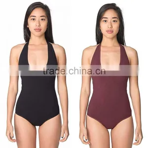 Adult High Cut Leotard Cotton Spandex Jersey Deep V Neck Backless Halter Neck Sexy One-Piece Gymnastics Leotards For Women thumbnail-1