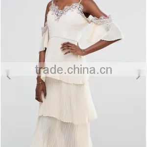 Guangzhou Clothing OEM Embroidered Embellishment Layered Pleated Skirt Dress Patterns Of Latest Fashion Design thumbnail-1