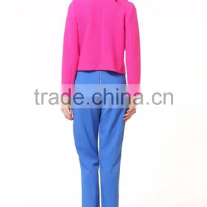 Women's Solid Ponte Long Sleeve Fashion Pink Blazer thumbnail-3