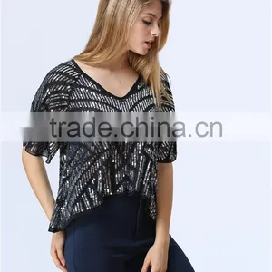 New Design Ladies Heavy Sequin Embroideried Embellishment Beaded Top Women Blouse thumbnail-4