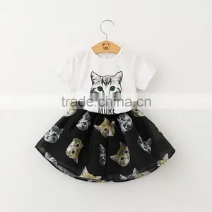 2016 Summer Children's Clothing Sets 3 d Cartoon Cat Printed t Shirt and Skirt Twinsets thumbnail-3