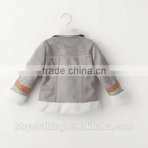 British Style White Plush Lining Suede Turn-down Collar Children Winter Jacket With Zipper thumbnail-4