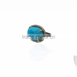 925 Sterling Silver Ring With Blue Turquoise Gemstone thumbnail-1
