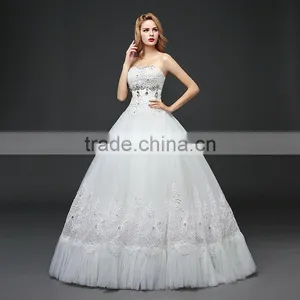 MGOO High Quality Empire Hand Work Tail Wedding Dress Korea Style Bridal Strapless Dress Italian Wedding Dress Sleeveless thumbnail-6