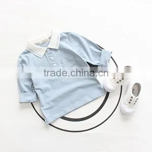 1-8 Years 2017 Wholesale Autumn Cotton Full Sleeves Blouses Solid Color Kids Boys Shirts (pick Size Color) thumbnail-3