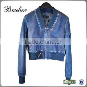 2014-2015 New Arrival Stylish Lady Sky Blue Fashion pu Jacket Jeans Color Leather Jacket thumbnail-1