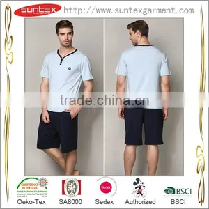 Solid Breathable Cotton Summer Sleepwear Mens Pajama Set thumbnail-4