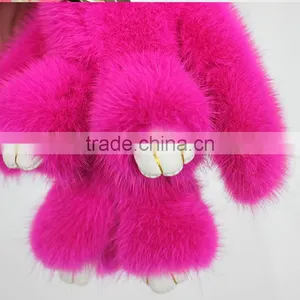 Myfur Fashion Hot Pink Rose Custom Mink Fur Rabbit Shape Keychain for Bag Charm thumbnail-5