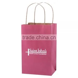 USA Made Solid Tinted Kraft Shopping Bag - Made of Kraft Paper, Dimensions Are 5.25" x 3.25" x 8.5" and Comes With Your Logo. thumbnail-2
