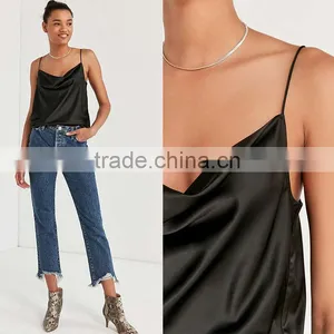 Loose Fit Soft Silk Cowl Neck Spaghetti Straps Open Square Back Halter Top Cami thumbnail-6
