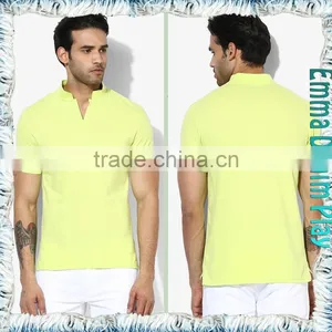 2017 Yellow Mens Contrast Trimming Slit Collar T-shirts thumbnail-3