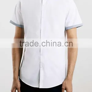 2015 Grey Contrast Collar Smart Shirt Tailored Shape Dress Shirt Latest Shirt Designs for Men thumbnail-1