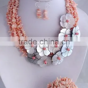 Amazzing Styles!!! Fashionable Light Pink Coral and Shell Flower Jewelry Set thumbnail-1