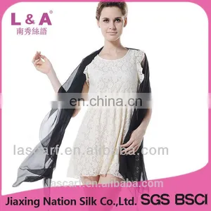 Black Solid Color Silk Long Wrap Shawl thumbnail-4