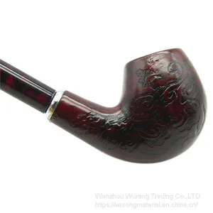 410mm Length Wooden Resin Long Tobacco Pipe With Small Flower Engraving Head for Smoking thumbnail-3