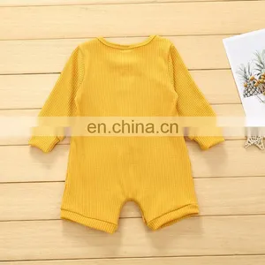 Newborn Baby Clothes Solid Color Ribbed Cotton Jumpsuit Rompers Baby thumbnail-5
