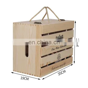 Factory Direct Sale Custom Handmade 6 Bottles Wooden Wine Gift Boxes Hinged Box for Wine thumbnail-2