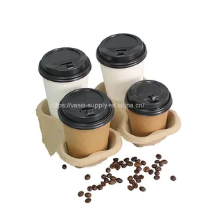 Best Selling Disposable Coffee Carrier Drink Tray 2 Cup Paper Moulded Pulp Cup Tray Holder thumbnail-1
