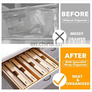 Hot Sale Custom Bamboo Wood Refillable 2 in 1 Plastic Wrap Foil Wrap Dispenser With Slide Cutter Kitchen Storage Dispenser thumbnail-3