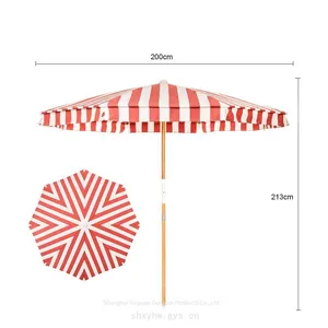 Customized Striped Vintage Patio Umbrella With Outdoor Fiberglass Wooden Pole for the Beach thumbnail-3