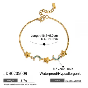 Gold Plated Stainless Steel Charm Bracelet for Women Star Moon Evil Eye CZ Chain Bracelet Adjustable Waterproof Jewelry thumbnail-2