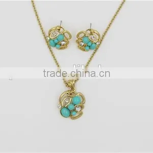 Luxury Jewelry Set Gold Chain Green Pendant Necklace Fashion Necklace Earring thumbnail-3