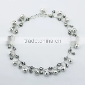 Sterling Silver Anklet Fancy Flowers & Spheres 25.84 Gr. thumbnail-1