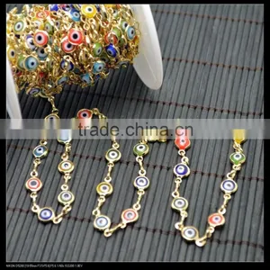 LFD-0012C ~ Wholesale Gold Plated Wire Wrapped Mixed Color Evil Eye Stone Chain Beaded Necklace Bracelet Handmade Finding thumbnail-3