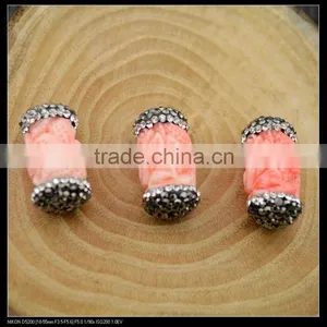 LFD-0044B Wholesale Shell Beads Engraved Flowers Pink Round Tube Connector Paved Crystal Rhinestone Spacer Beads Jewelry thumbnail-3