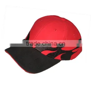 High Quality Red Button Hook and Loop Back Soft Baseball Caps Flames Baseball Cap thumbnail-3