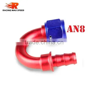 Interchangeable Iso9000 Wholesale Aluminum Oil Cooler Hose Fitting 180 Degree Push On End Blue and Red 10-180-08 thumbnail-1