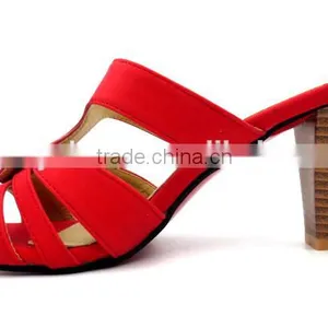 Latest High Heel PU Leather Wood Heel Office Lady Slipper With Golden Button thumbnail-5