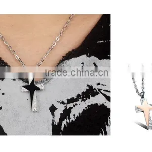 2016 Simple Gold Pendant Design Stainless Steel Star Necklace With Cross for Wedding Gifts thumbnail-5
