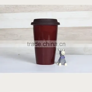 Double Wall Ceramic Travel Mug With Silicone Lid thumbnail-3