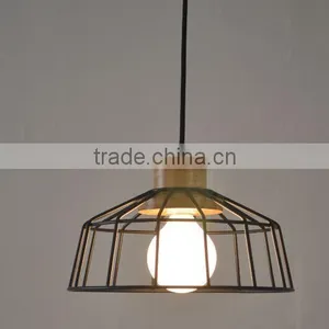 New Arrival Modern Contemporary Wooden Metal Pendant Ceiling Lighting Black Cage thumbnail-1