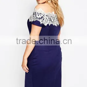 China Supplier Lace Neck Plus Size Dress Formal Design for Fat Women thumbnail-2