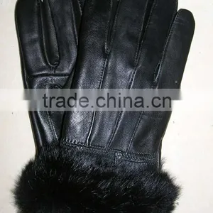 Rabbit Fur Cuff Lady Real Genuine Leather Gloves LG-06 thumbnail-1