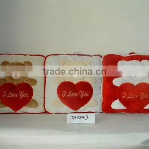 Beautiful Customized Soft Plush Stuffed 3-colour Cushion and Pillow Toy With Bear's Embroidery Design for Valentine Day thumbnail-1