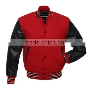 Black Red Varsity Men's Wool / Leather Jacket Soft Lambskin Leather Jacket for Men's and Boys Winter thumbnail-1
