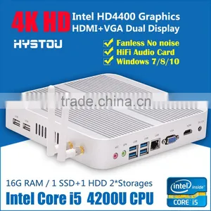 Hystou Barebone Fanless Windows8.1 OS Mini PC With Intel Quad Core i5 - 4200u Gaming Pcs i5 4G RAM, 60G SSD + 160G HDD thumbnail-1