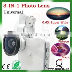 3 in 1 Universal Clip Mobile Phone Lens for Iphone Samsung I9300 N7100 HTC Fish Eye + Macro + Wide Angle thumbnail-1