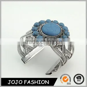 Latest Fancy Cross Design Jewelry Anti Silver Thread Turquoise Cuff Bangles thumbnail-1