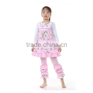 2016 New Pink Spring/summer Baby Girl Knitted Cotton 2pcs Boutique Clothing Set Lovely Baby Girl Spring Ruffle Pants Outfit thumbnail-1