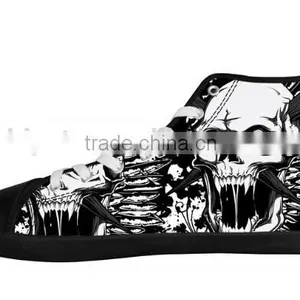 Men's Skull High Top Casual Shoes,Black Lace-up Canvas Sneakers thumbnail-4