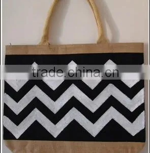 Black & White Color 2014 Chevron Jute Shopping Bag thumbnail-1