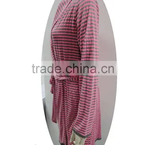 Color Stripe Buckle Fastener Night-robe With Lace Trimming thumbnail-3