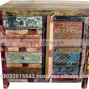 Antique Reclaimed Furniture Chest of Drawer and Door , Jodhpur Painted Furniture ABCD Cabinet thumbnail-1