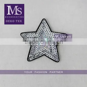 New Fashion White Color Custom Star Design Sequin Applique Star Pattern Embroidery Patch for Jeans thumbnail-1