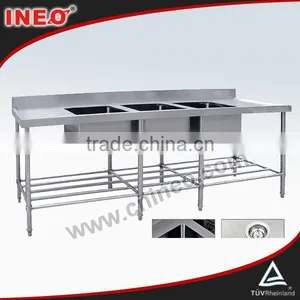Kitchen Stainless Steel Equipment/ Triple Sink Bench With Pot Shelf thumbnail-1