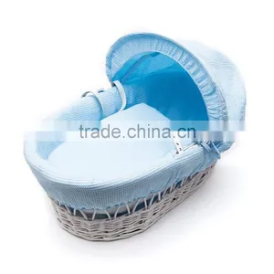 Wholesale Cheap White Bassinet Wicker Baby Basket With Blue Mattress for Sale thumbnail-1